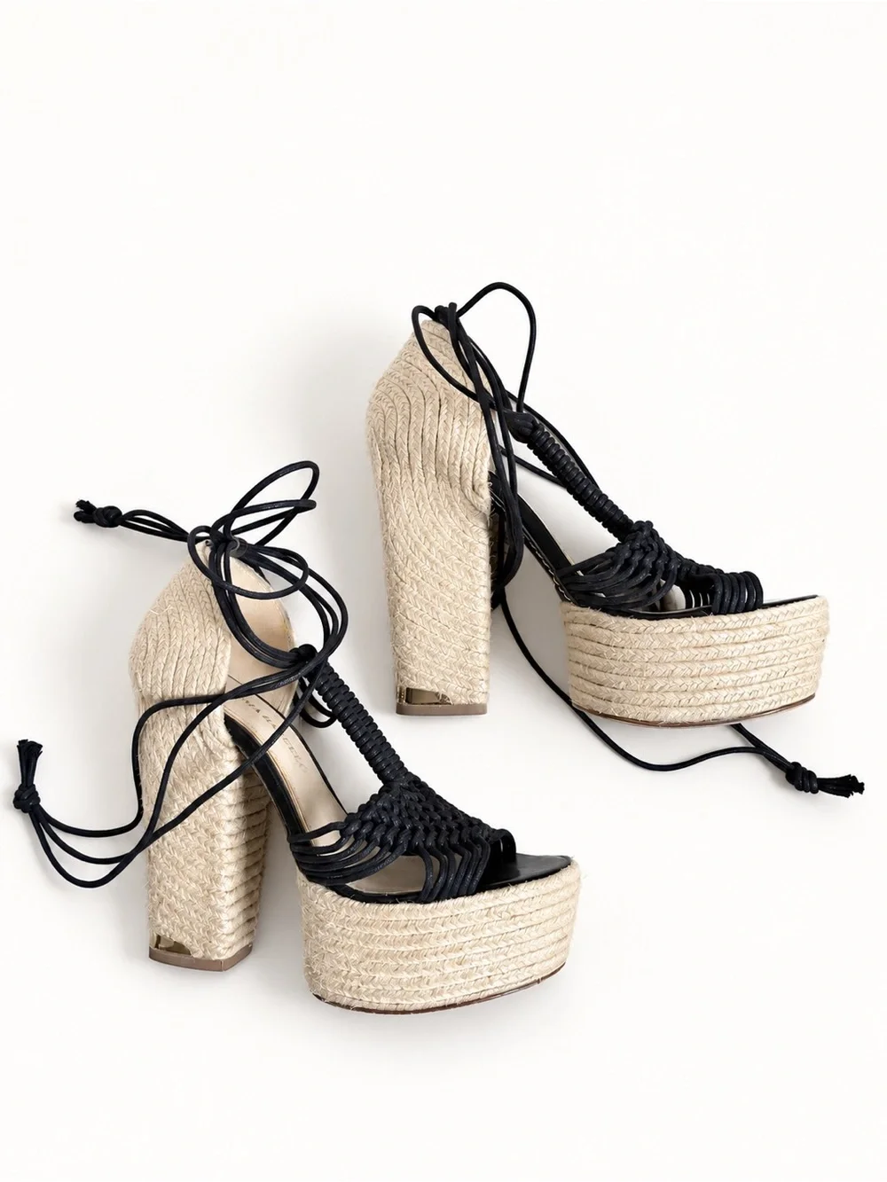 Paloma Barceló Black Macramé Espadrille Platform Heels EU 37